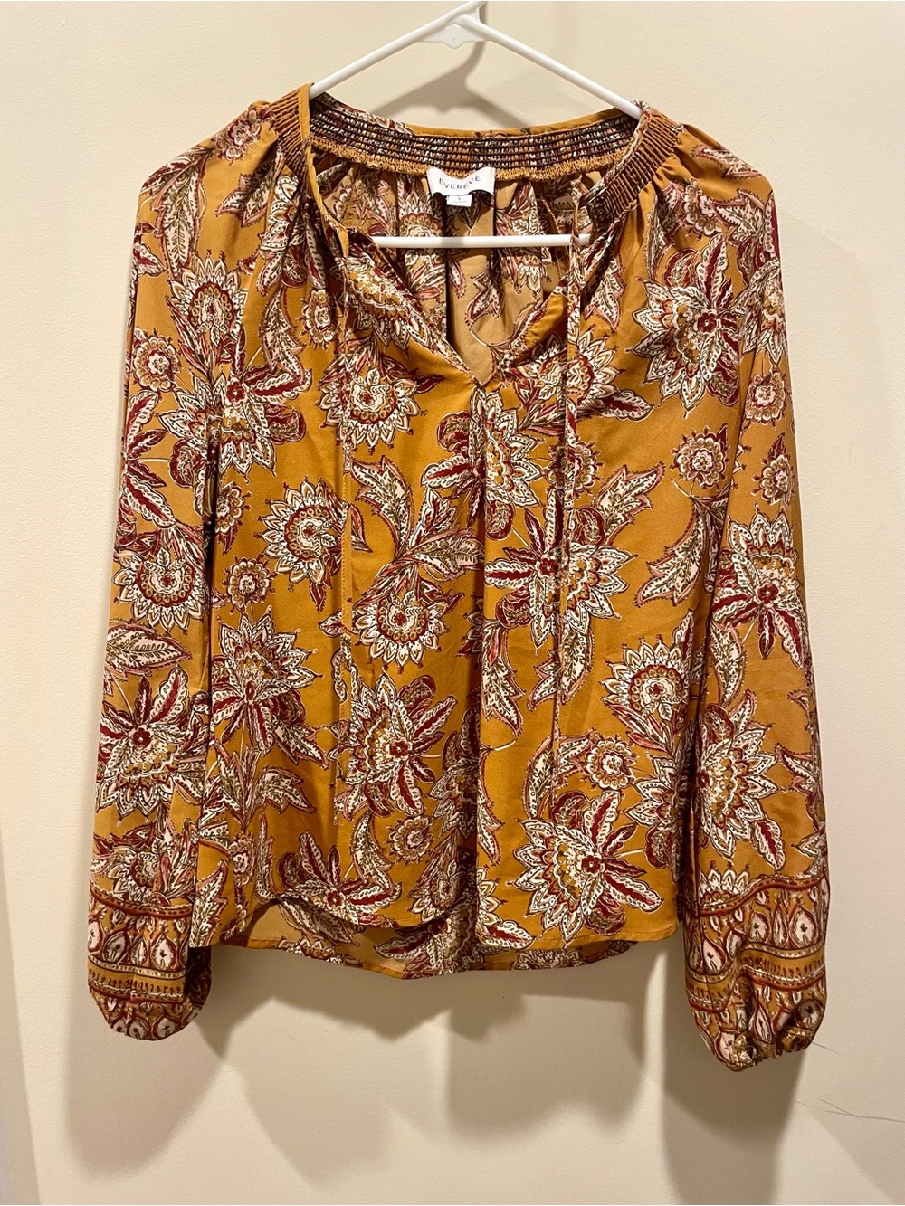 Evereve Floral Peasant Tie-Neck Blouse